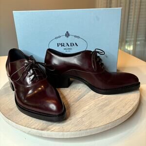 PRADA Women's Calzature Donna Spazzolato Fume Leather Oxford Loafers EU 38 US 8